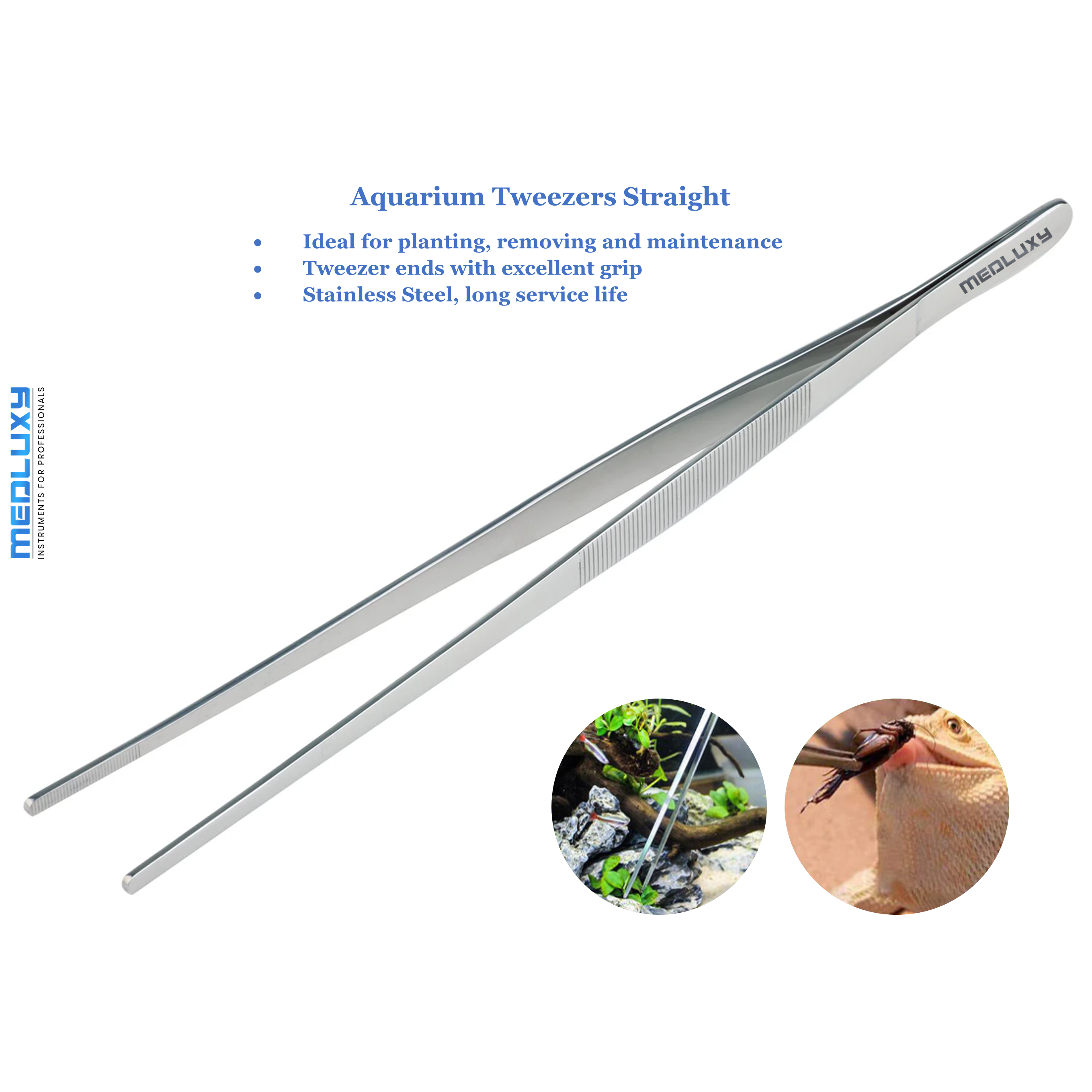 Medluxy Pro – Aquarium Pincet – RVS Sterke kwaliteit - Recht – 30 cm